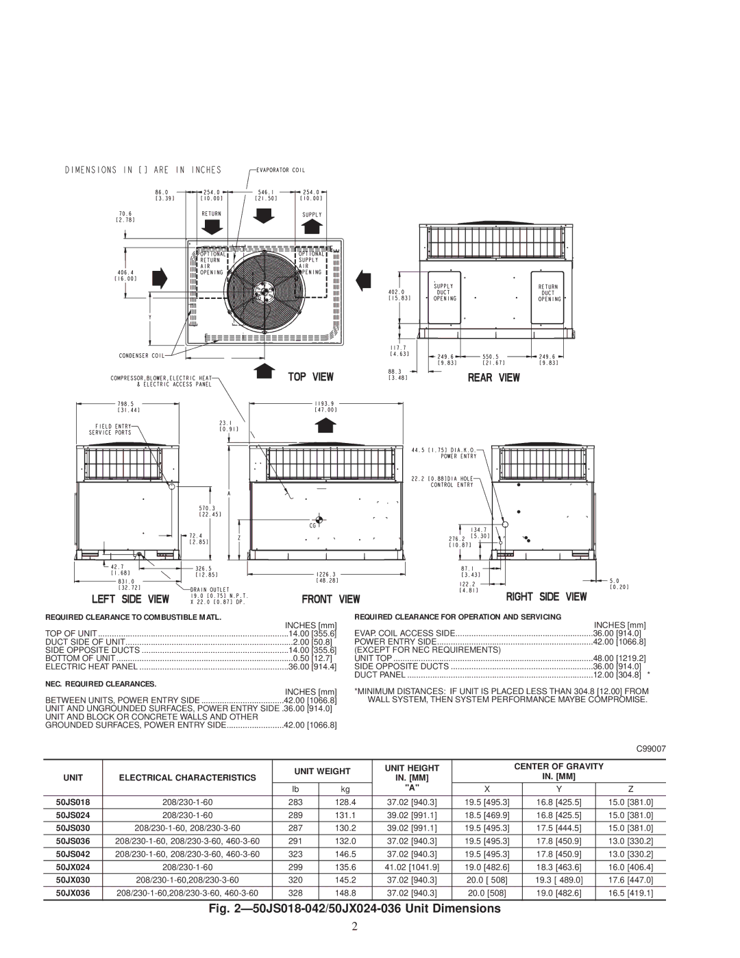 Carrier 50JS instruction manual Unit Weight Unit Height Center of Gravity, Electrical Characteristics 