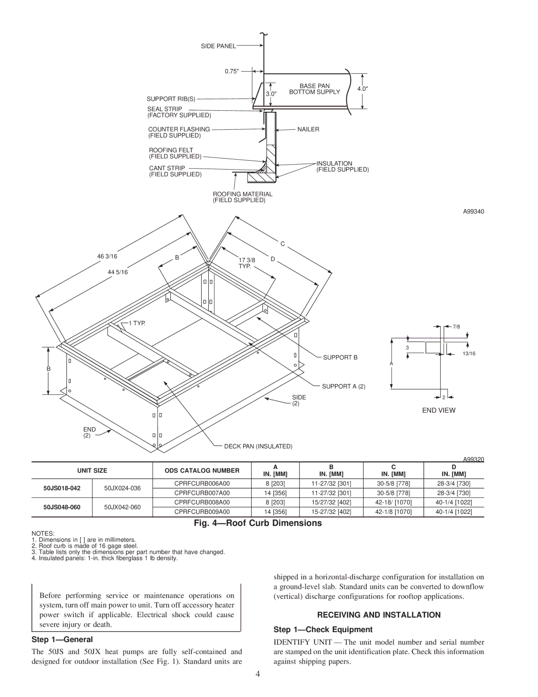 Carrier 50JS instruction manual ÐGeneral, Receiving and Installation, ÐCheck Equipment, Unit Size ODS Catalog Number 