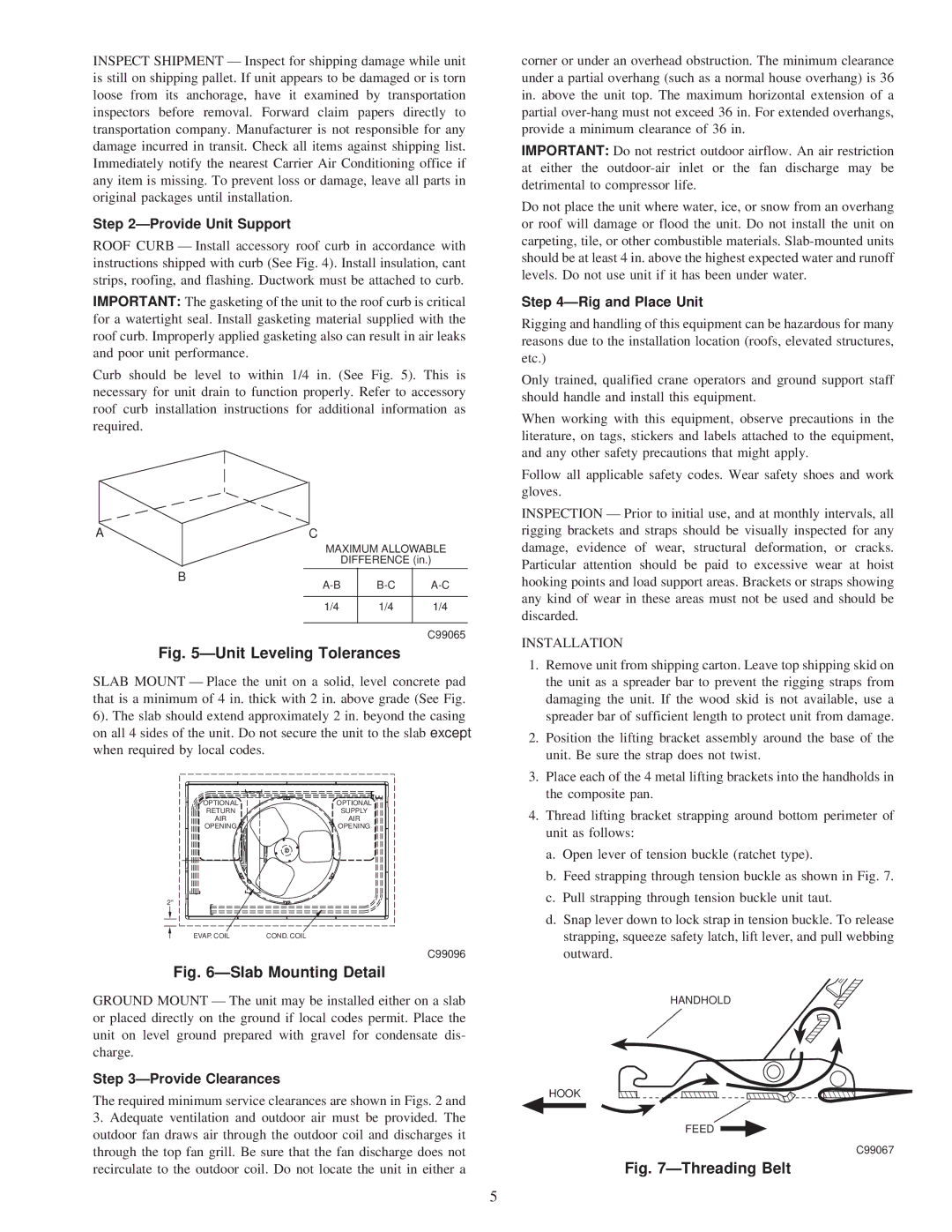 Carrier 50JS instruction manual ÐProvide Unit Support, ÐProvide Clearances, ÐRig and Place Unit, Installation 