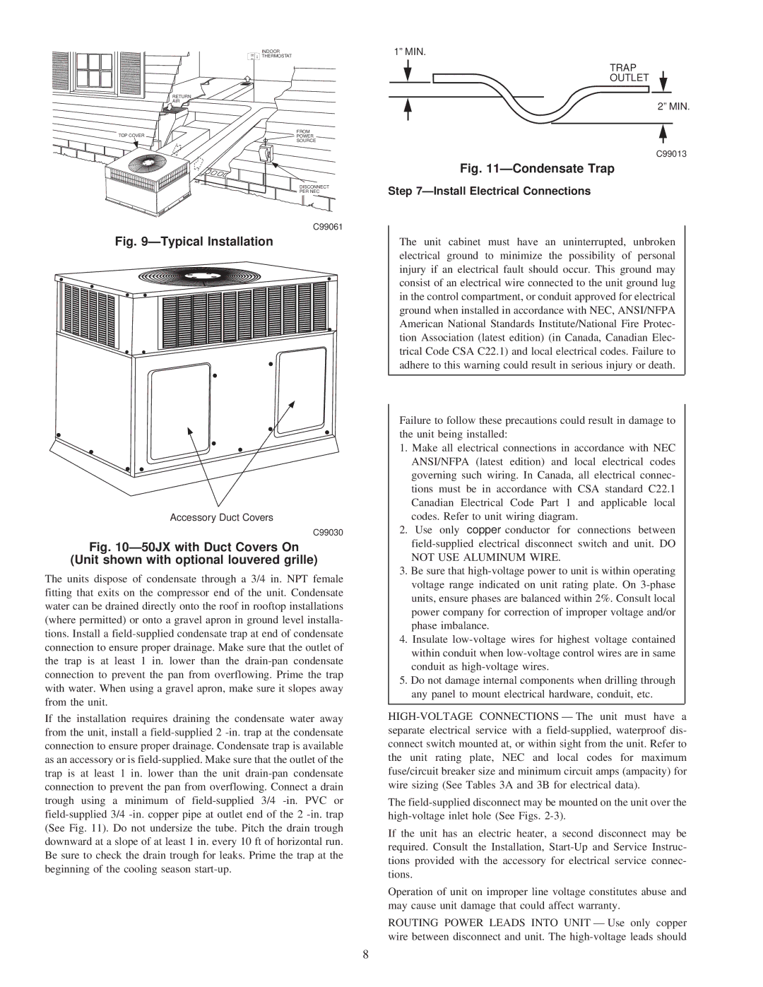 Carrier 50JS instruction manual ÐInstall Electrical Connections, C99061, C99030, C99013 