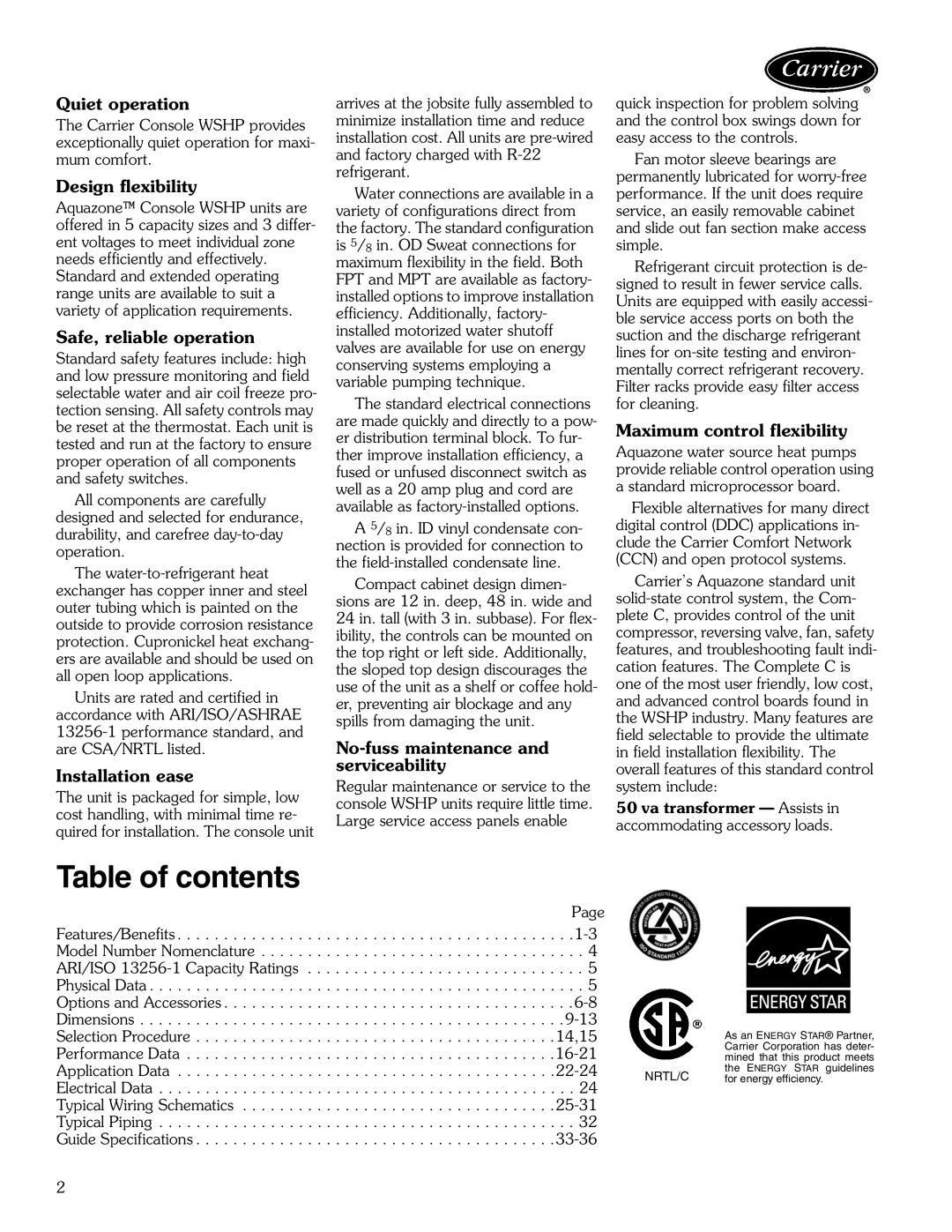 Carrier 50KQL-1PD manual Table of contents 