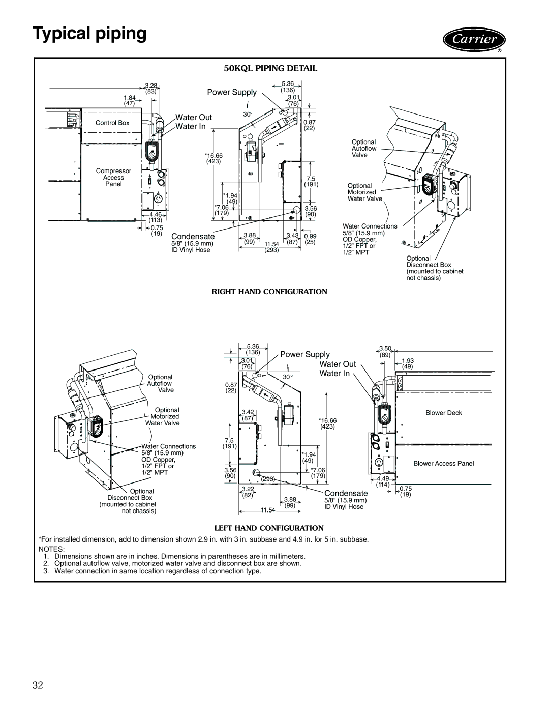 Carrier 50KQL-1PD manual Typical piping, 50KQL Piping Detail 