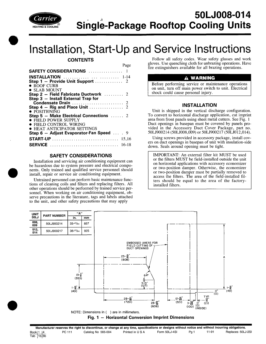 Carrier 50LJ008-014 manual 