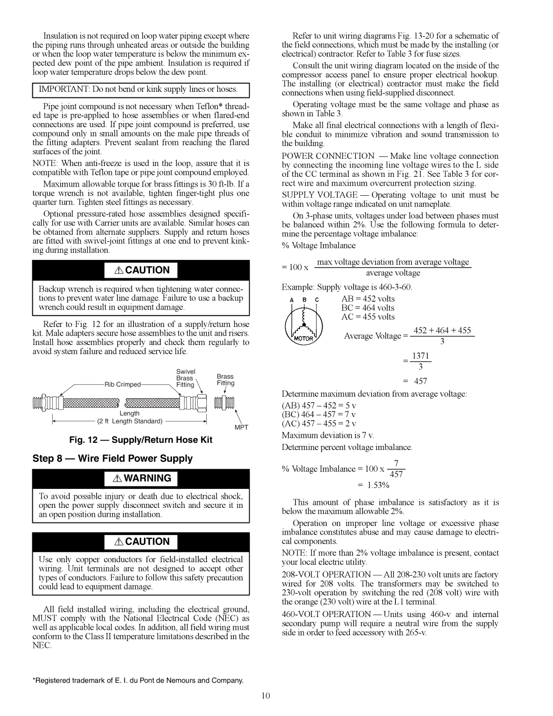 Carrier 50PCH specifications Wire Field Power Supply, Fitting 