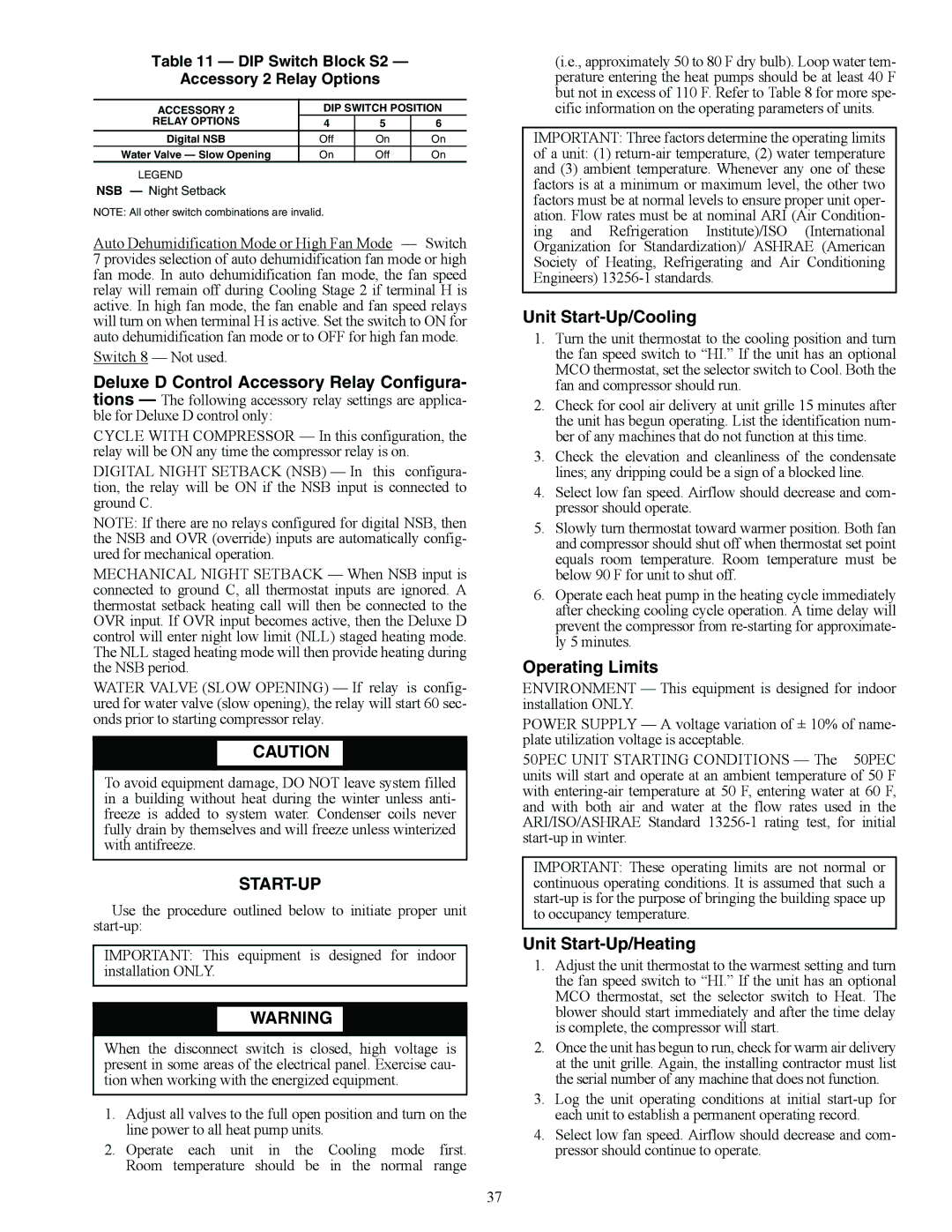 Carrier 50PEC09-18 specifications Unit Start-Up/Cooling, Operating Limits, Unit Start-Up/Heating 