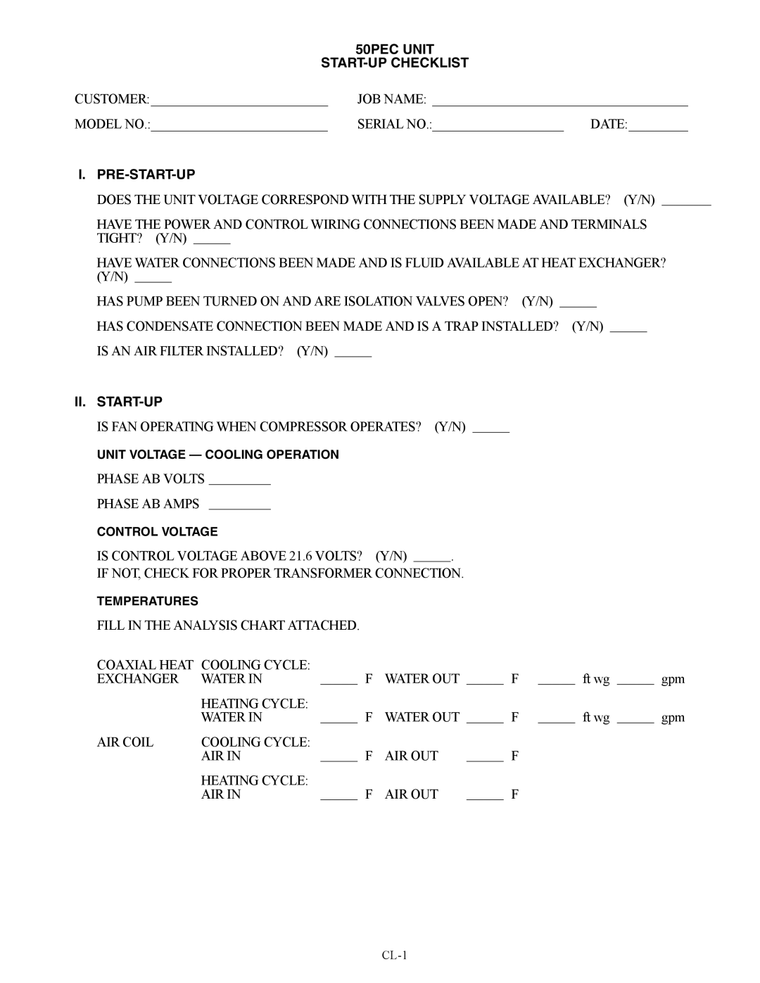 Carrier 50PEC09-18 specifications 50PEC Unit START-UP Checklist, Ii. Start-Up 