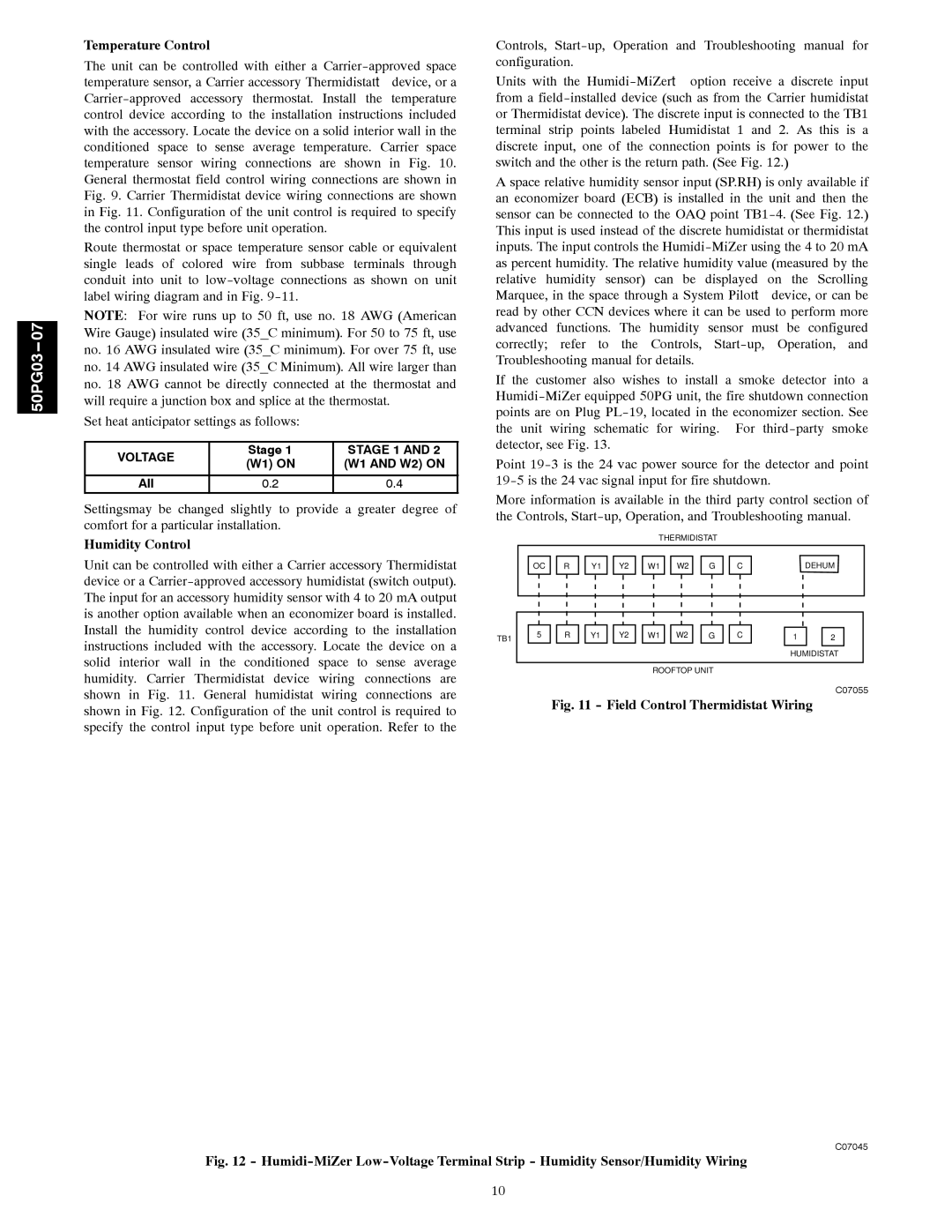 Carrier 50PG03-07 installation instructions Field Control Thermidistat Wiring 