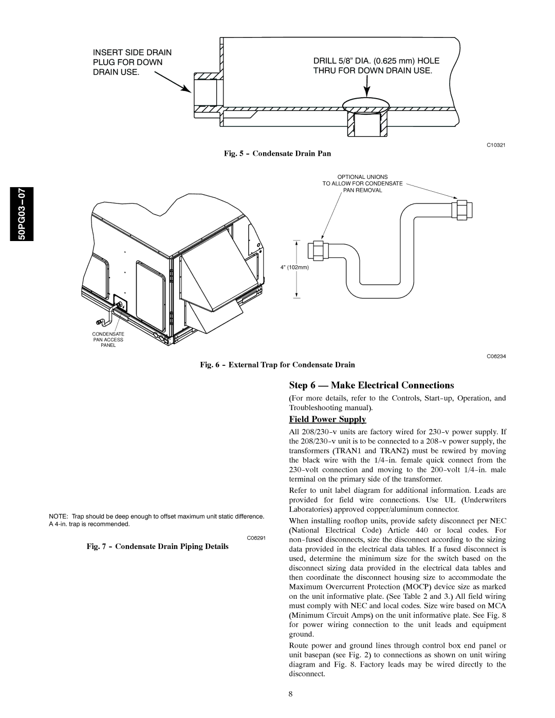 Carrier 50PG03-07 installation instructions Make Electrical Connections, Field Power Supply 