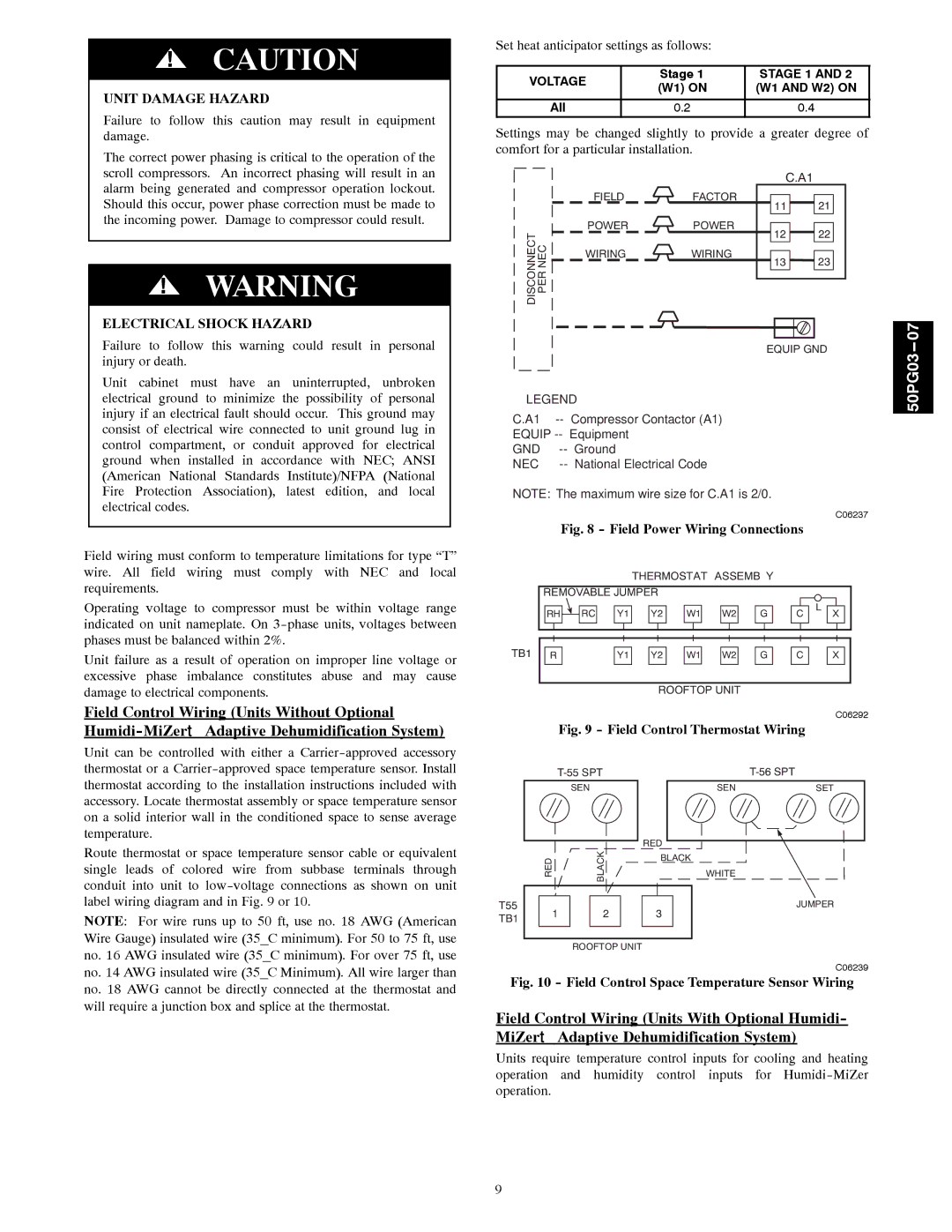 Carrier 50PG03-07 installation instructions Field Power Wiring Connections 