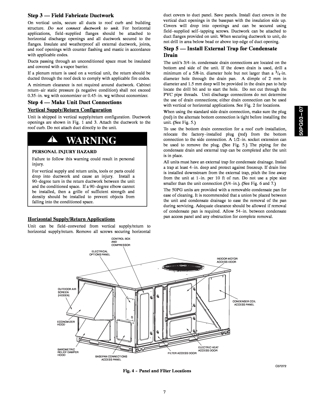 Carrier 50PG03-07 Field Fabricate Ductwork, Make Unit Duct Connections, Vertical Supply/Return Configuration, 50PG03--07 