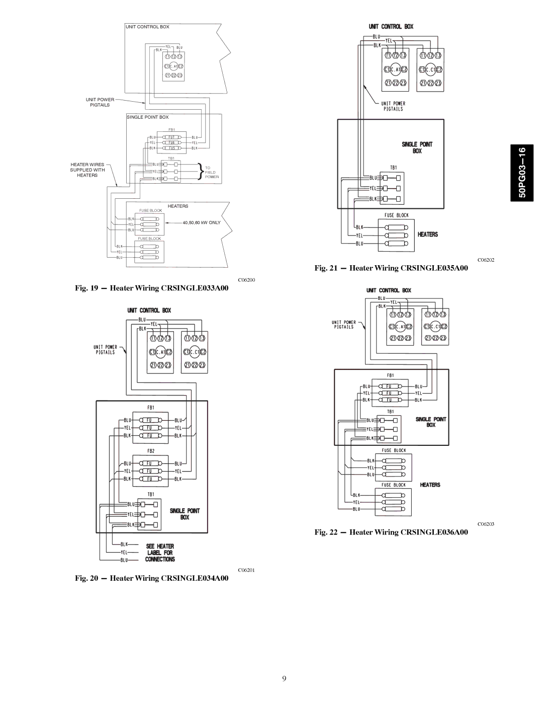 Carrier 50PG03-16 installation instructions Heater Wiring CRSINGLE035A00 