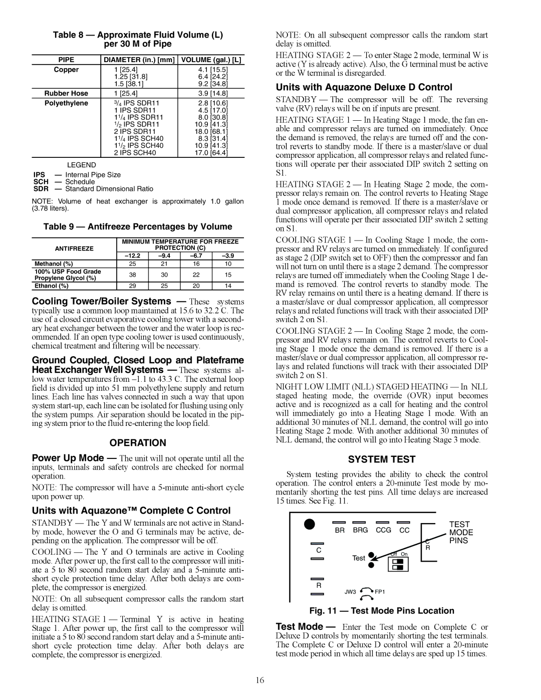 Carrier 50PSW036-360 Operation, Units with Aquazone Complete C Control, Units with Aquazone Deluxe D Control, System Test 