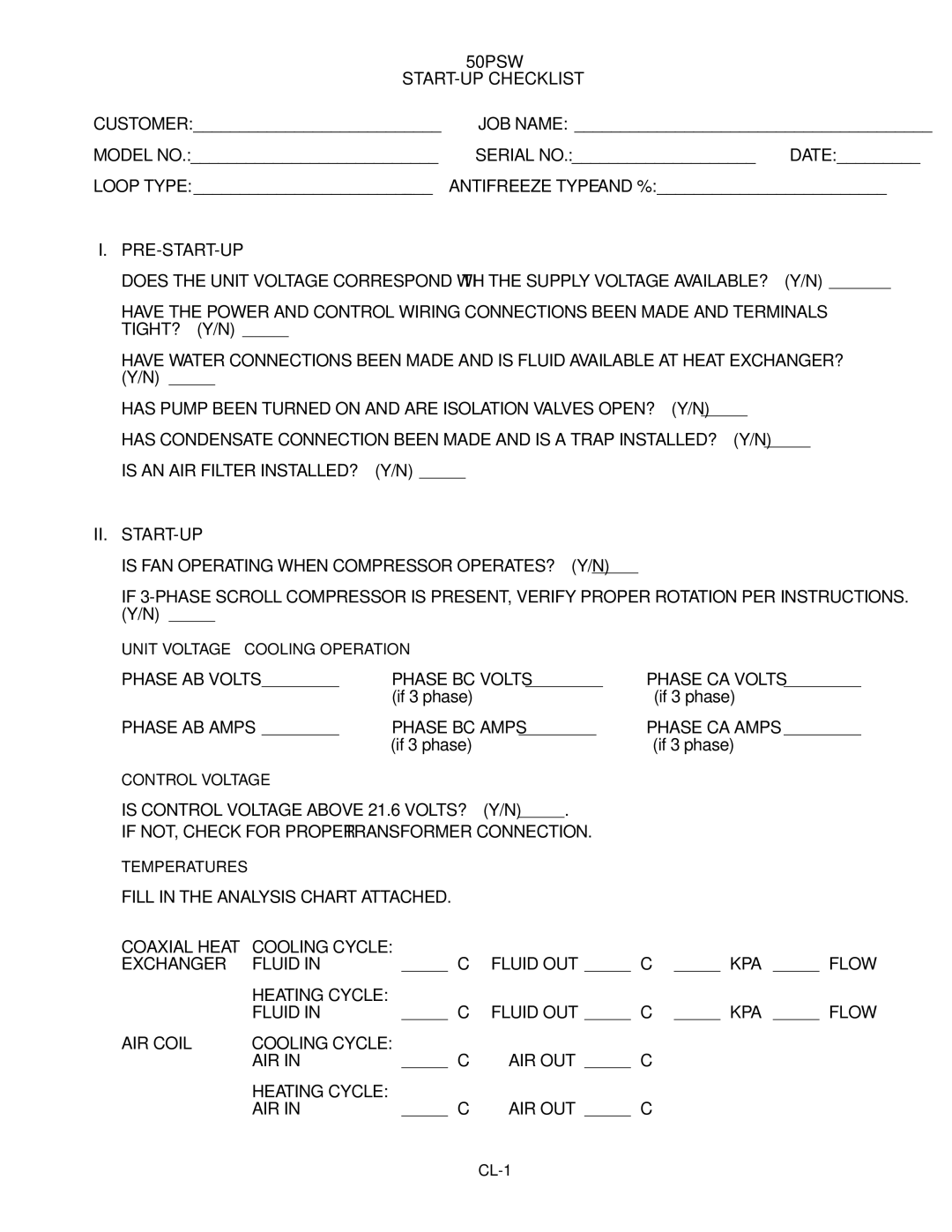 Carrier 50PSW036-360 specifications 50PSW START-UP Checklist, Ii. Start-Up 