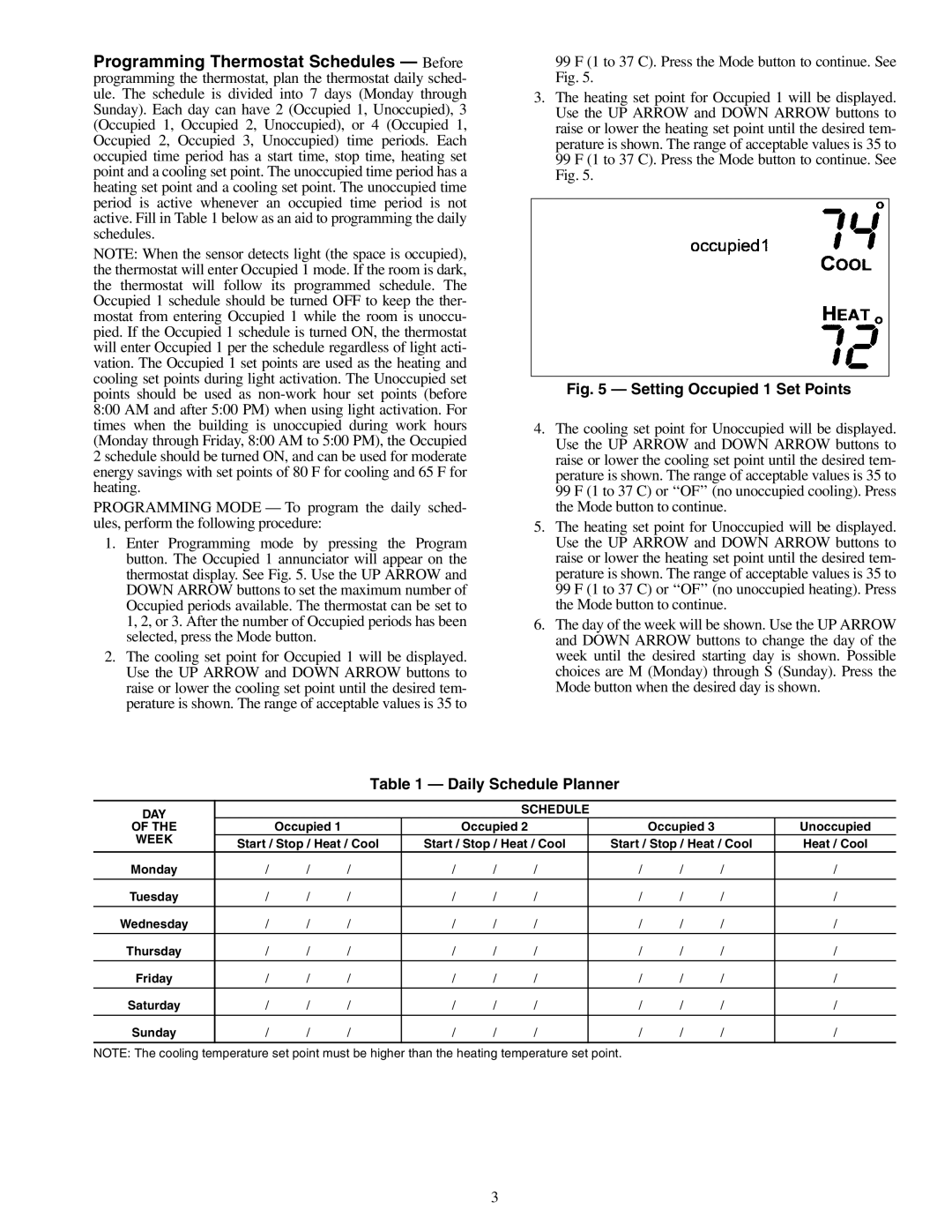 Carrier 50QE900 owner manual Setting Occupied 1 Set Points 