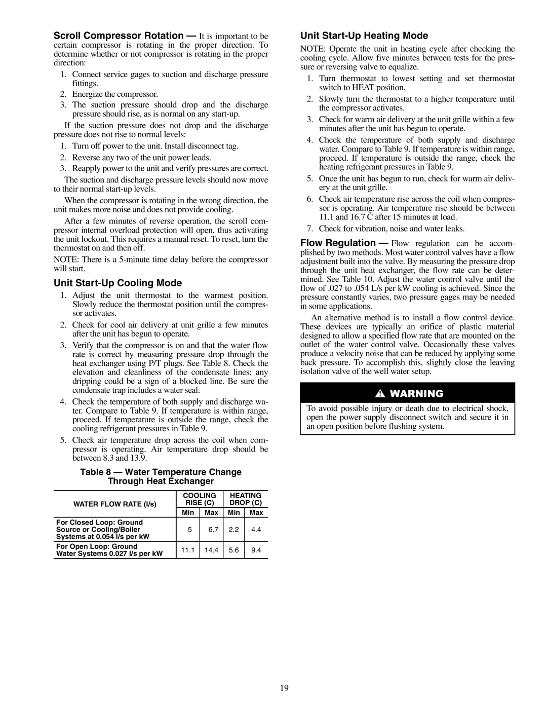 Carrier 50RHE006-060 specifications Unit Start-Up Cooling Mode, Unit Start-Up Heating Mode, Cooling Heating, Rise C Drop C 