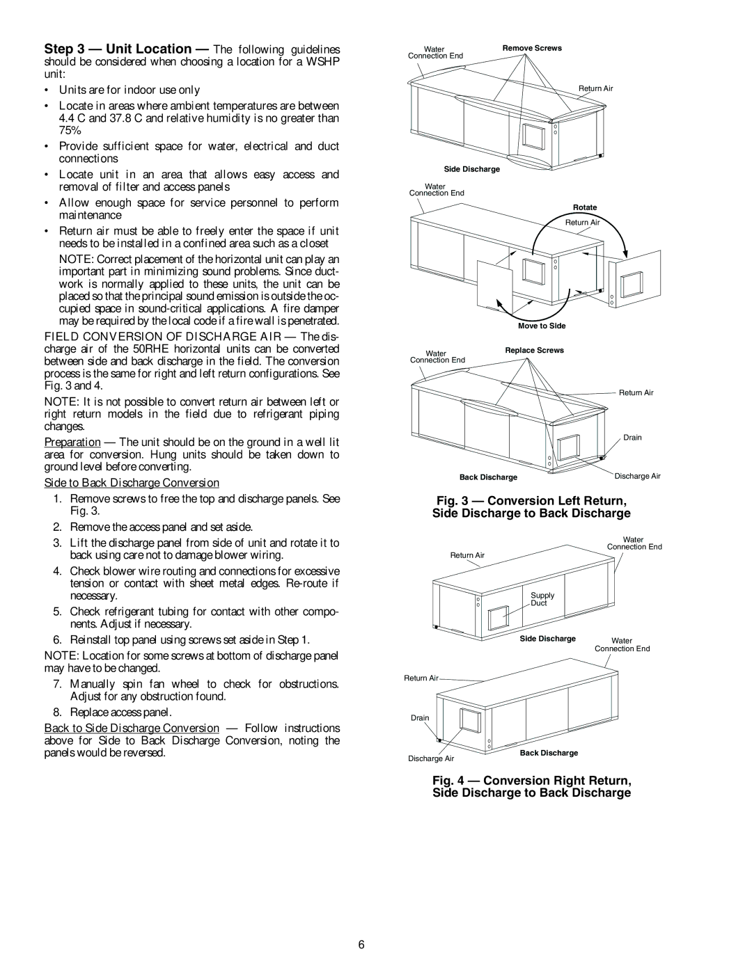 Carrier 50RHE006-060 specifications Conversion Left Return, Side Discharge to Back Discharge 