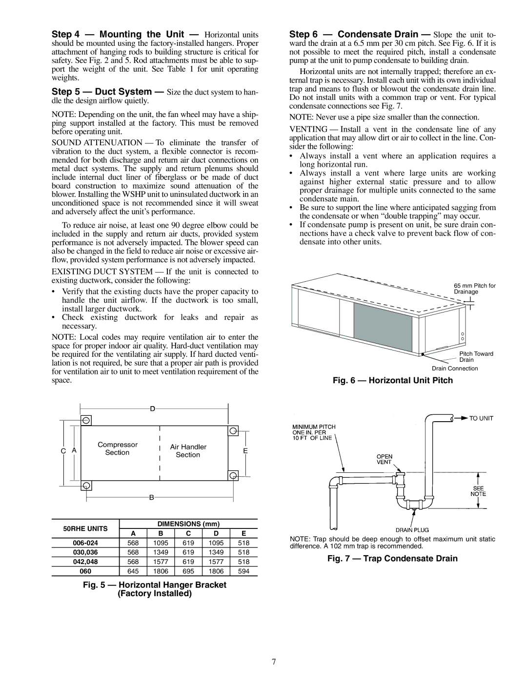 Carrier 50RHE006-060 specifications 50RHE Units, Dimensions mm, 030,036, 042,048 