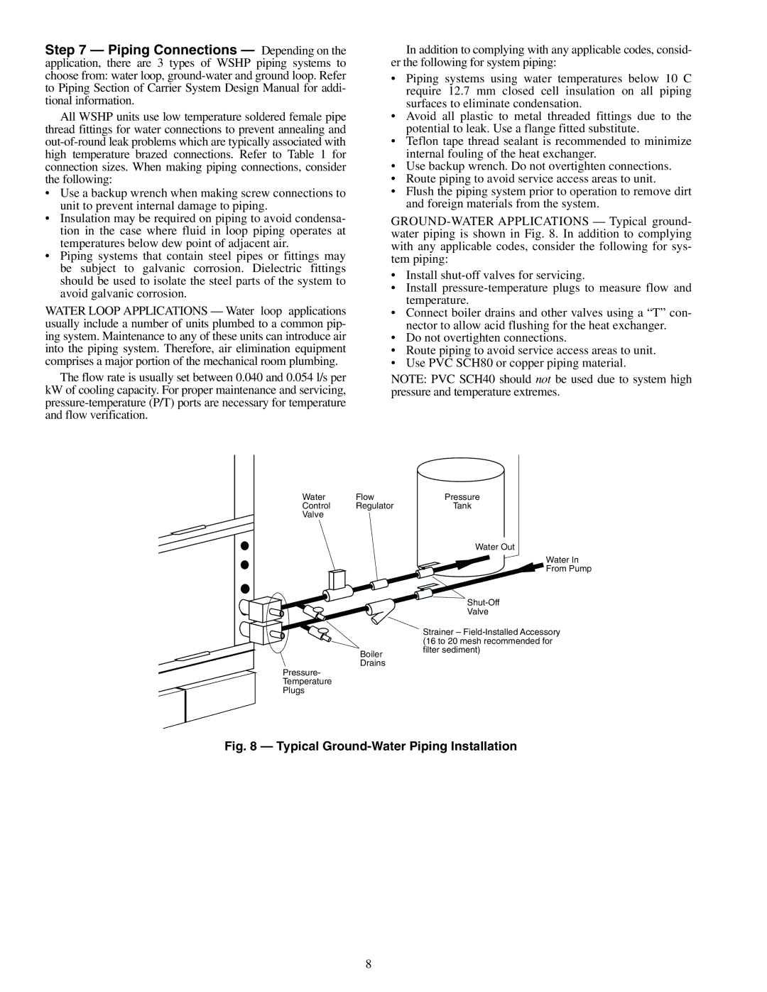 Carrier 50RHE006-060 specifications Typical Ground-Water Piping Installation 