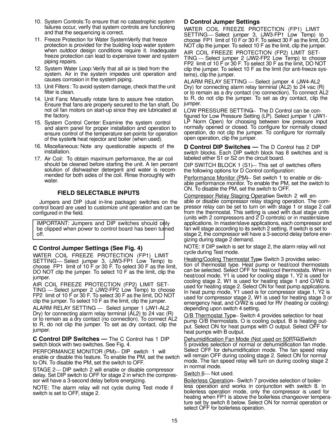 Carrier 50RTG specifications Field Selectable Inputs, Control Jumper Settings See Fig 