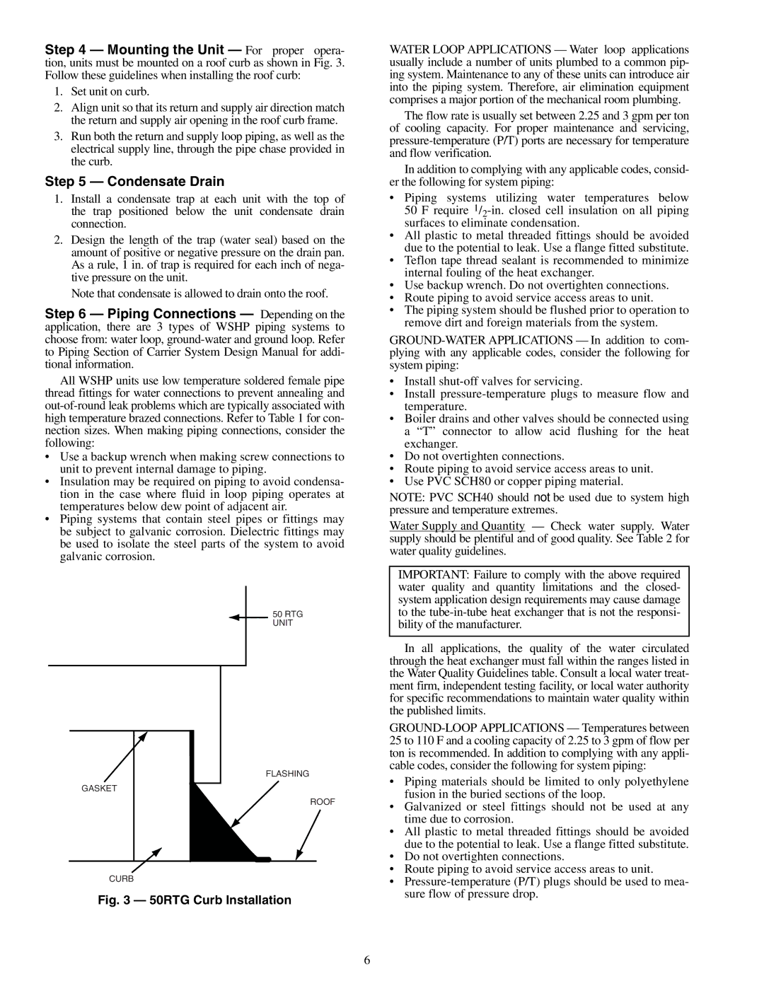 Carrier specifications Condensate Drain, 50RTG Curb Installation 