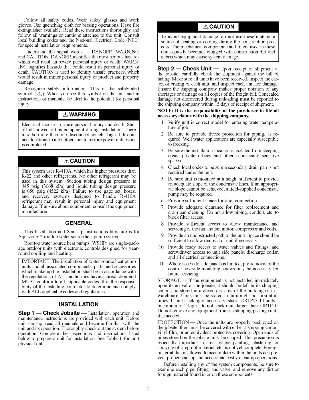 Carrier 50RTP03-20 specifications General, Installation 