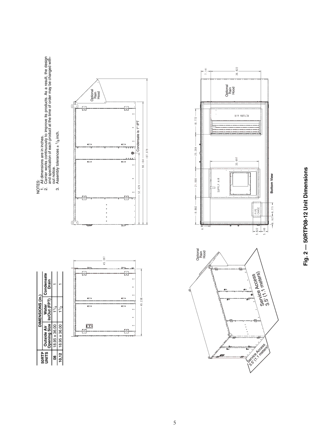 Carrier 50RTP03-20 specifications In/Out FPT, 18.95 x 11/4 10,12 11/2 