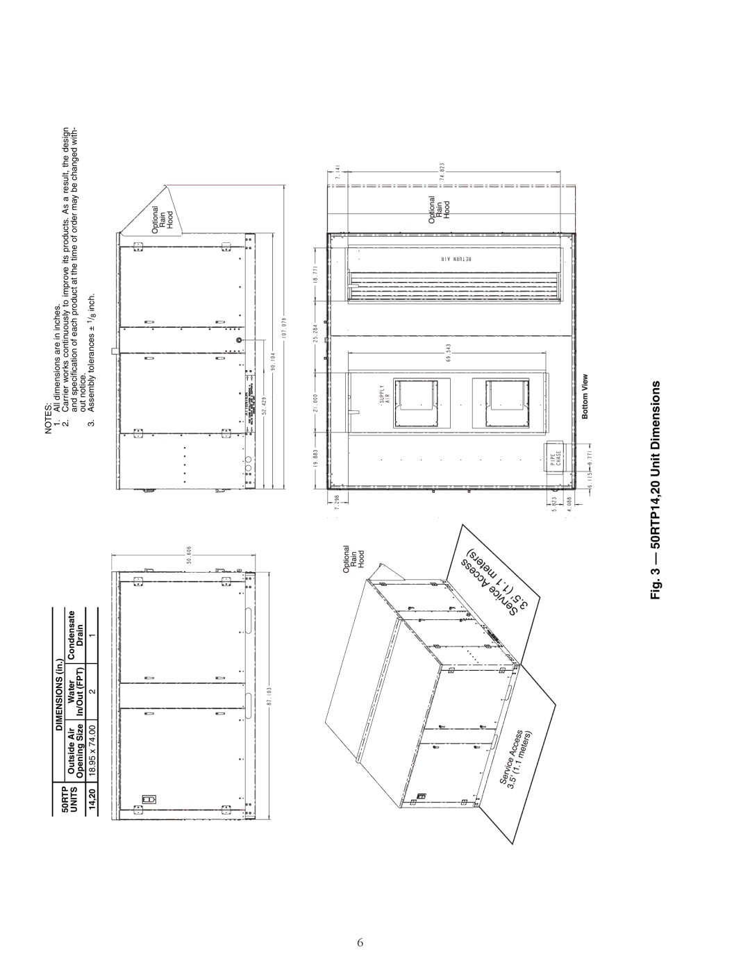 Carrier 50RTP03-20 specifications 50RTP14,20 Unit Dimensions, 14,20 18.95 x 