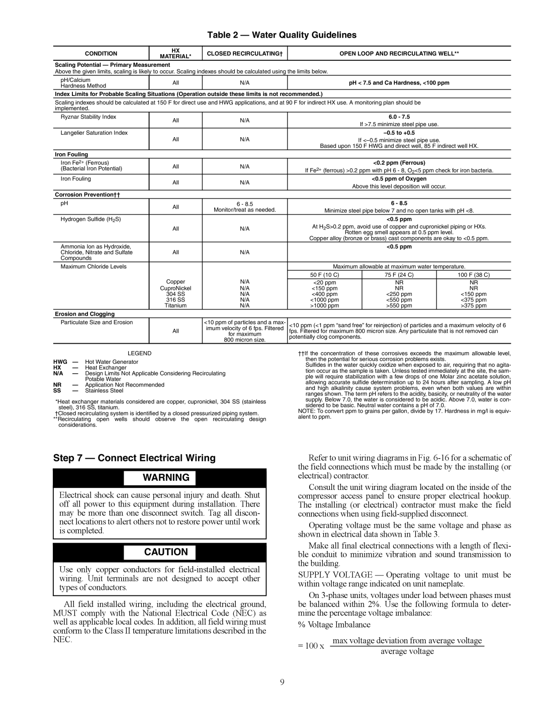 Carrier 50RTP03-20 specifications Connect Electrical Wiring, Water Quality Guidelines 