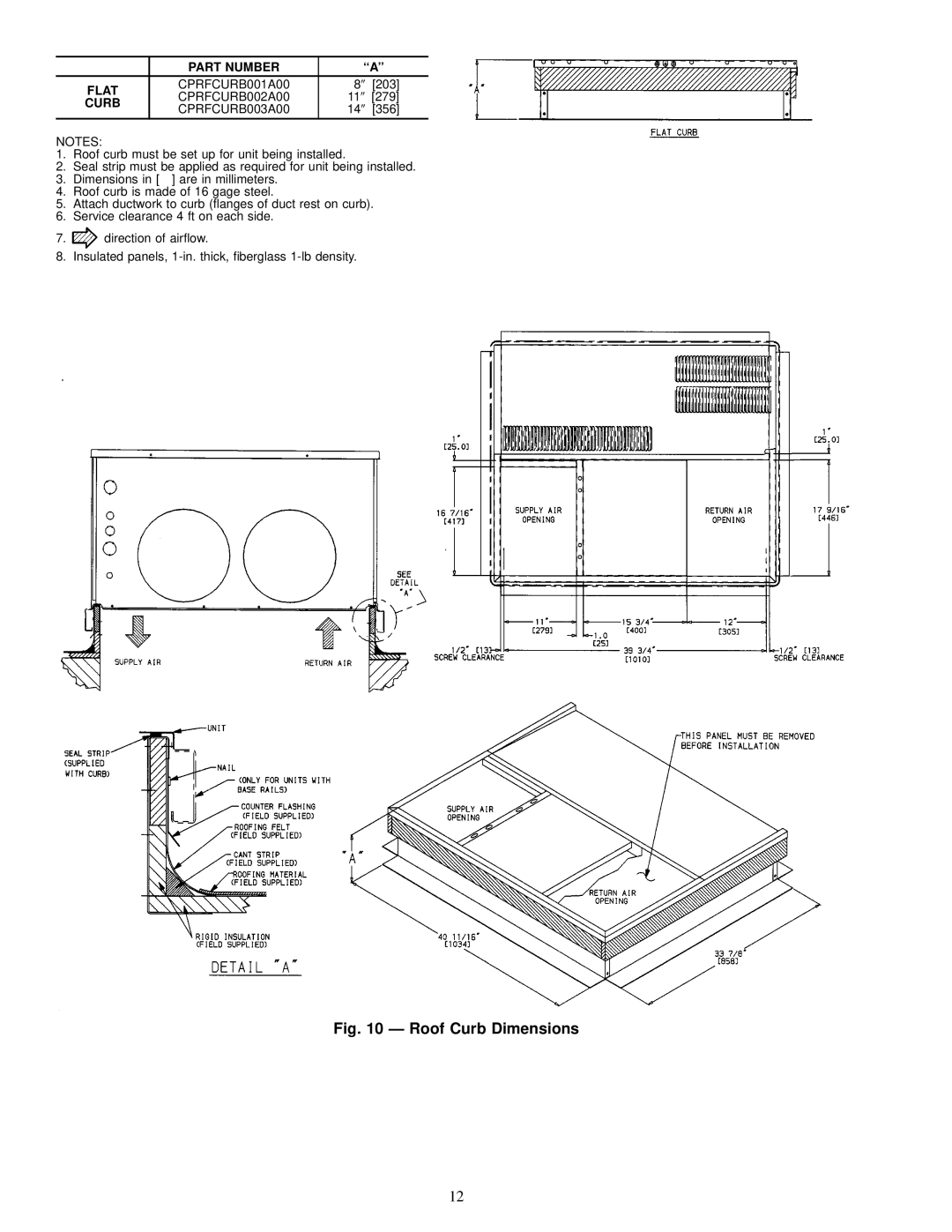 Carrier 50SX024-060, 50SS018-060 owner manual Part Number, ``A, Curb 