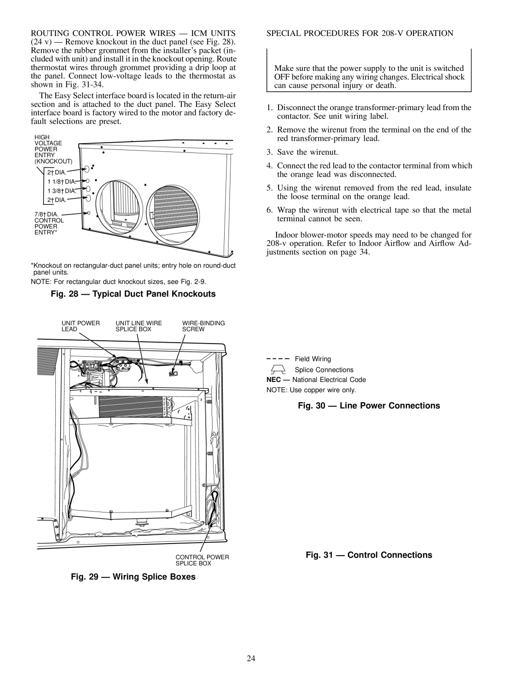 Carrier 50SX024-060, 50SS018-060 owner manual Typical Duct Panel Knockouts 