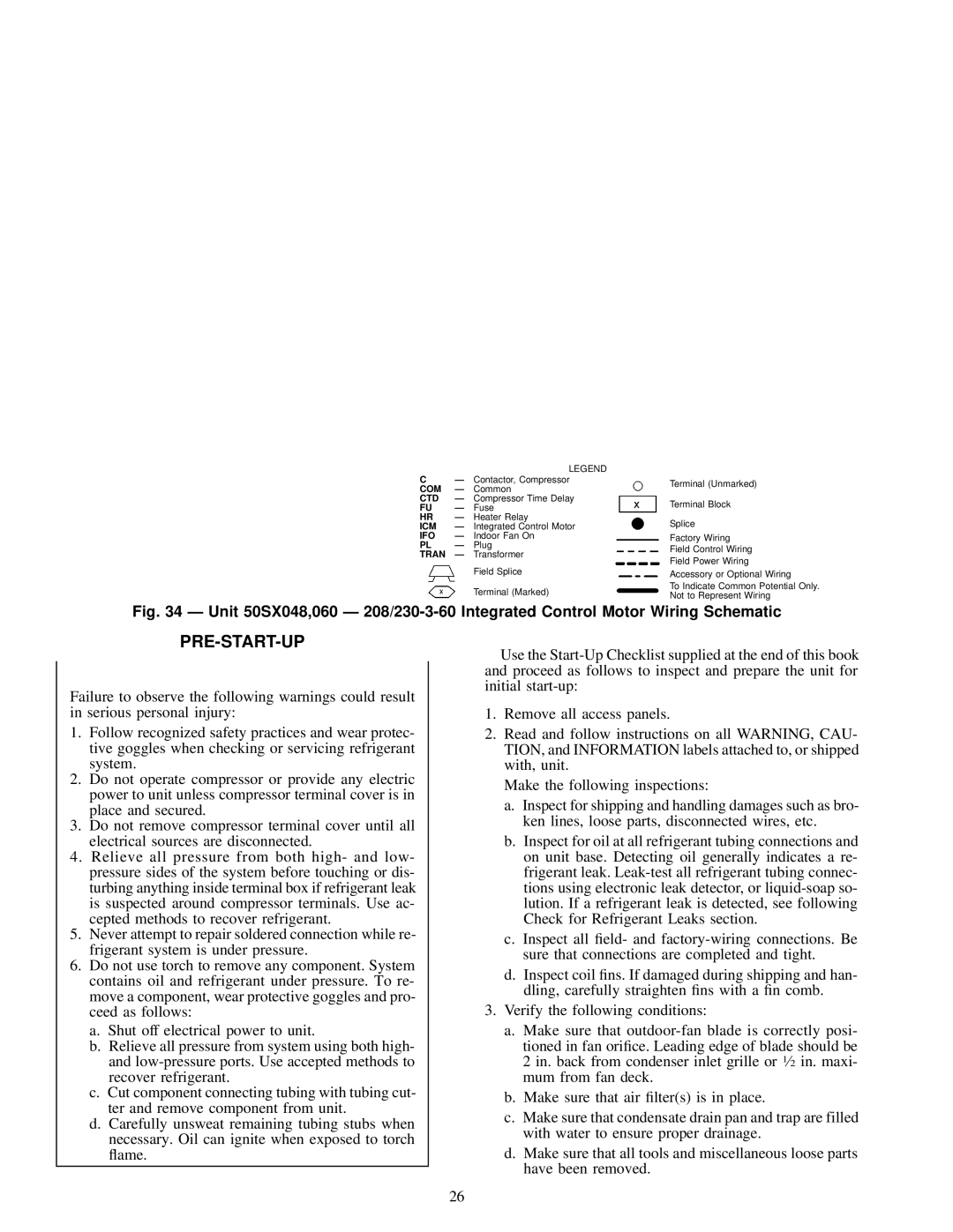 Carrier 50SX024-060, 50SS018-060 owner manual Pre-Start-Up, Tran 