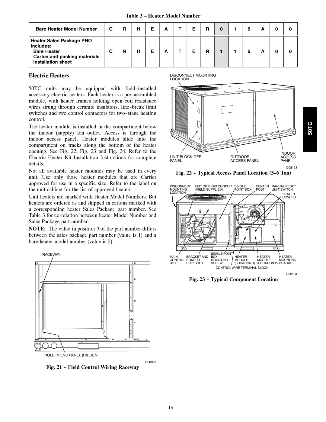 Carrier 50TC installation instructions Electric Heaters, Heater Model Number 