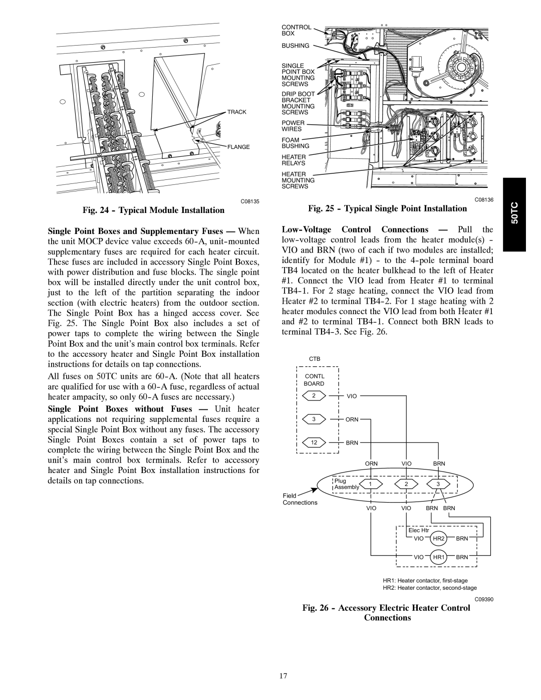 Carrier 50TC installation instructions Accessory Electric Heater Control Connections 