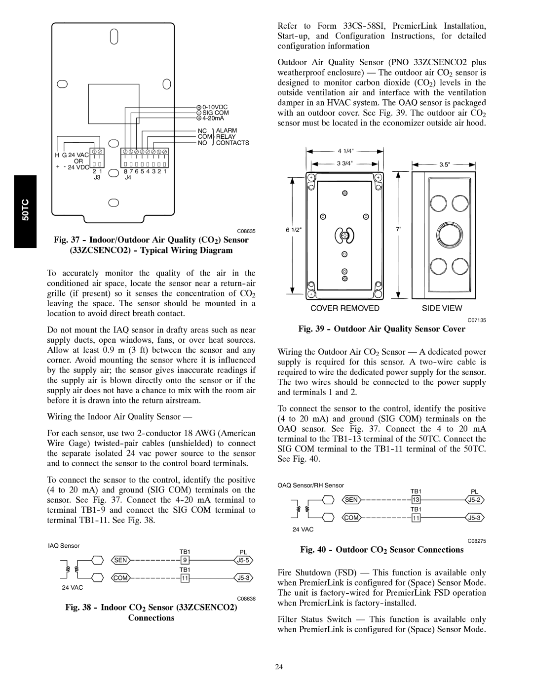 Carrier 50TC installation instructions Indoor CO2 Sensor 33ZCSENCO2 Connections 