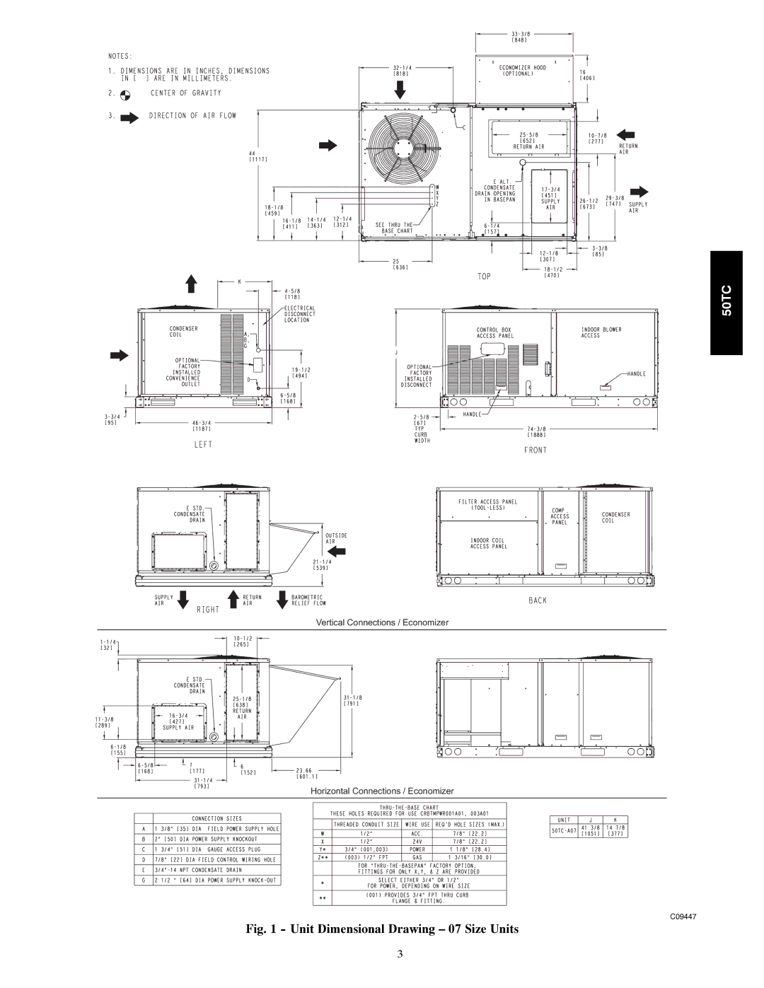 Carrier 50TC installation instructions Unit Dimensional Drawing 07 Size Units 