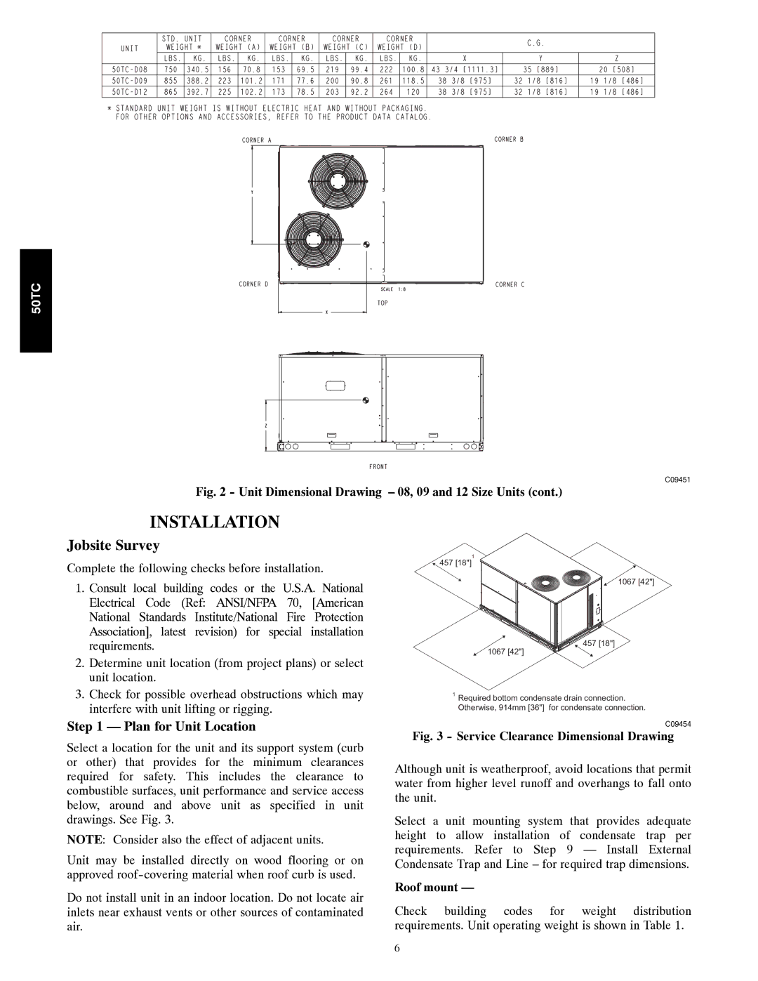 Carrier 50TC installation instructions Plan for Unit Location, Roof mount 