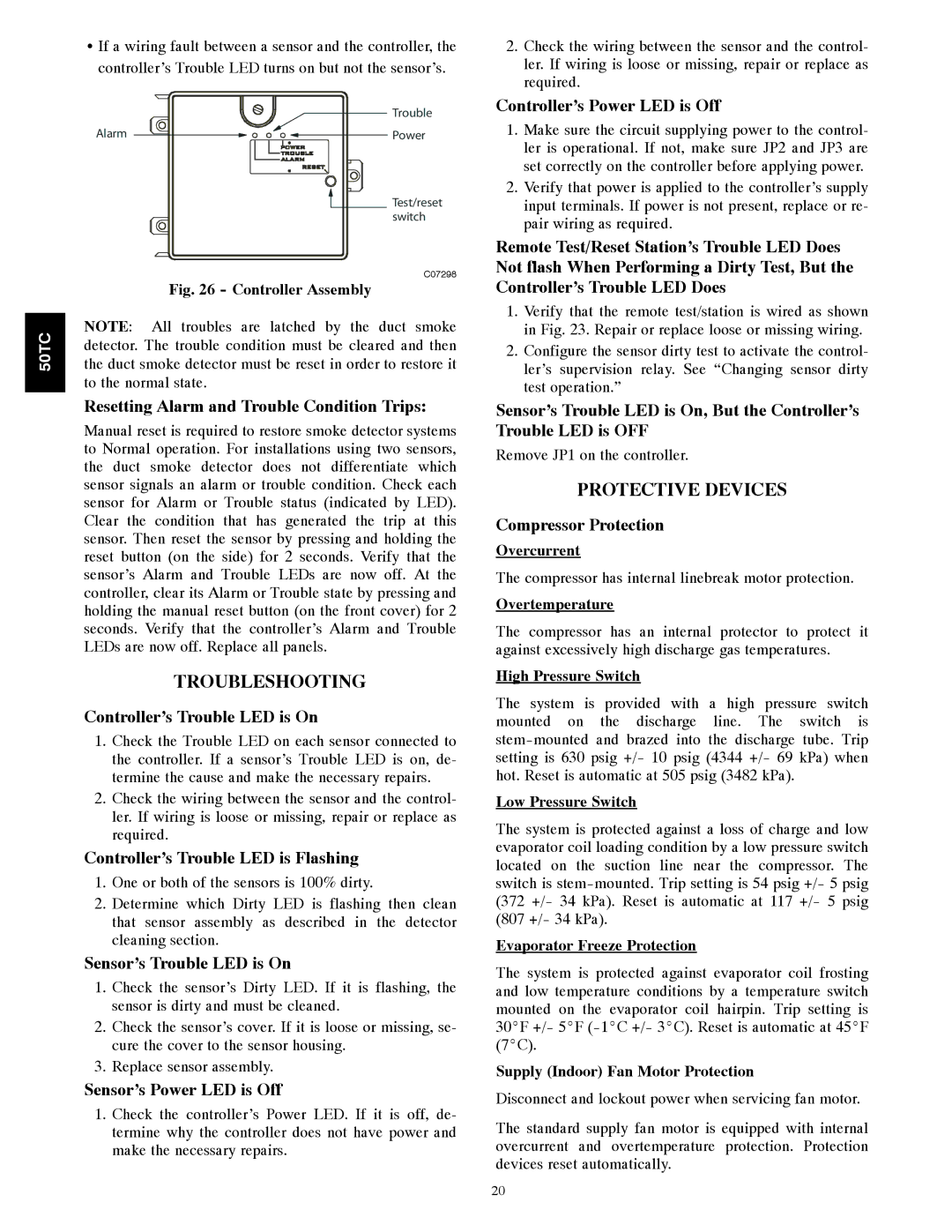 Carrier 50TCA04-A07 appendix Troubleshooting, Protective Devices 