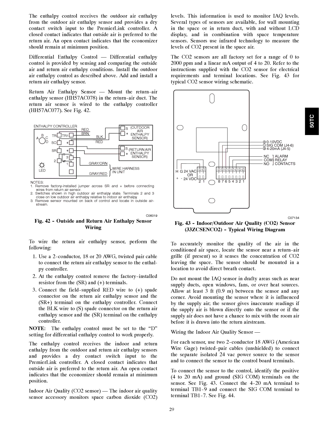 Carrier 50TCA04-A07 appendix Outside and Return Air Enthalpy Sensor Wiring 