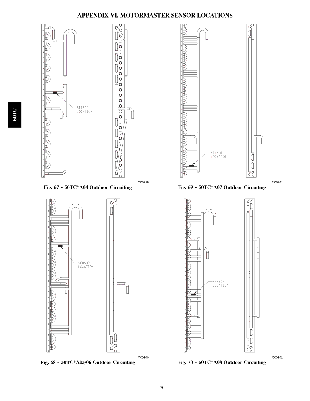 Carrier 50TCA04-A07 appendix Appendix VI. Motormaster Sensor Locations, 50TC*A04 Outdoor Circuiting 
