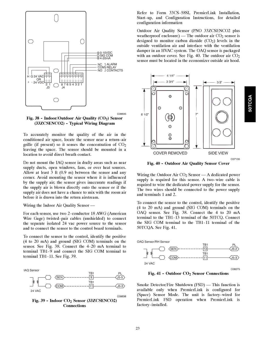 Carrier 50TCQA installation instructions Indoor CO2 Sensor 33ZCSENCO2 Connections 