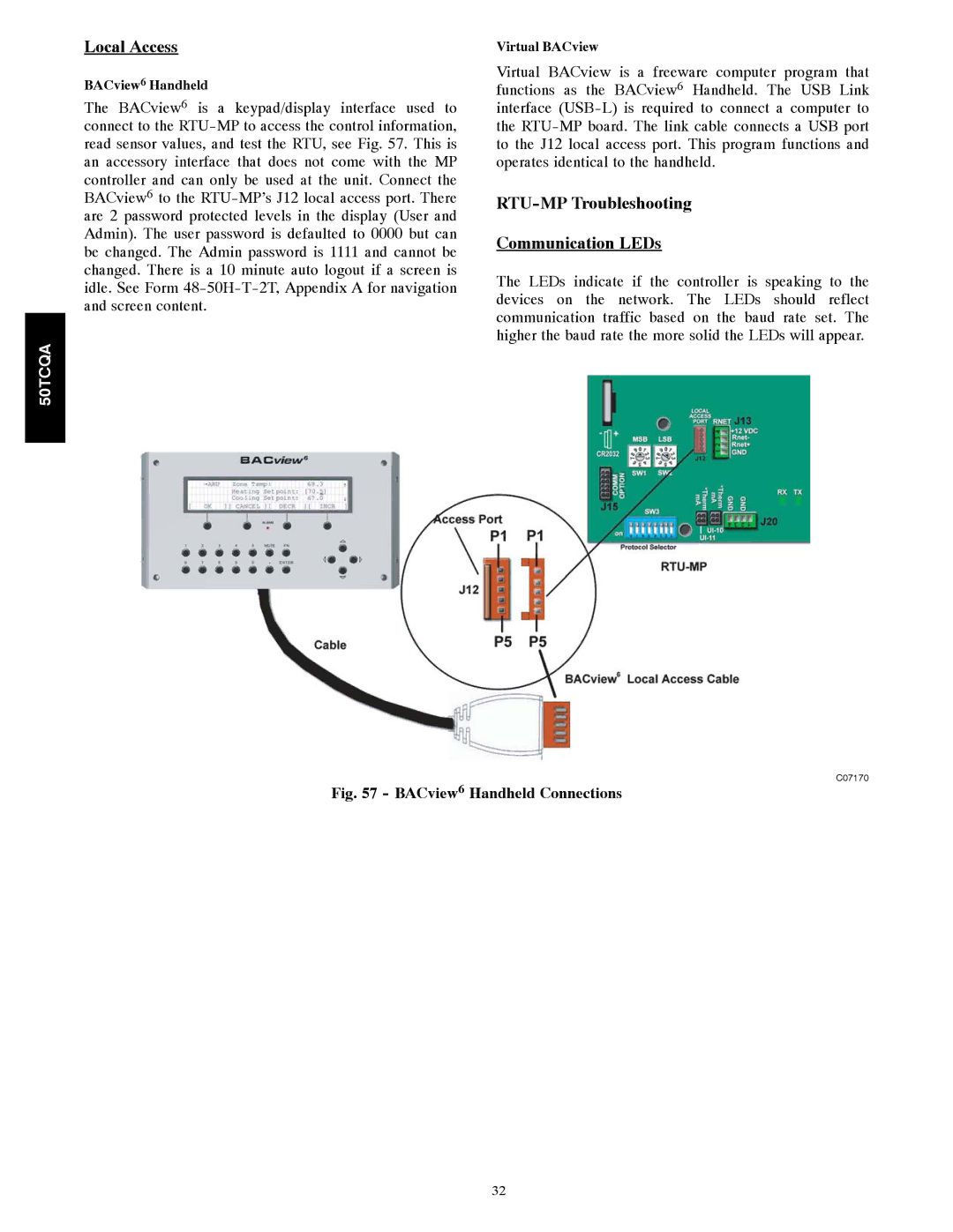 Carrier 50TCQA installation instructions Local Access, RTU-MP Troubleshooting Communication LEDs 