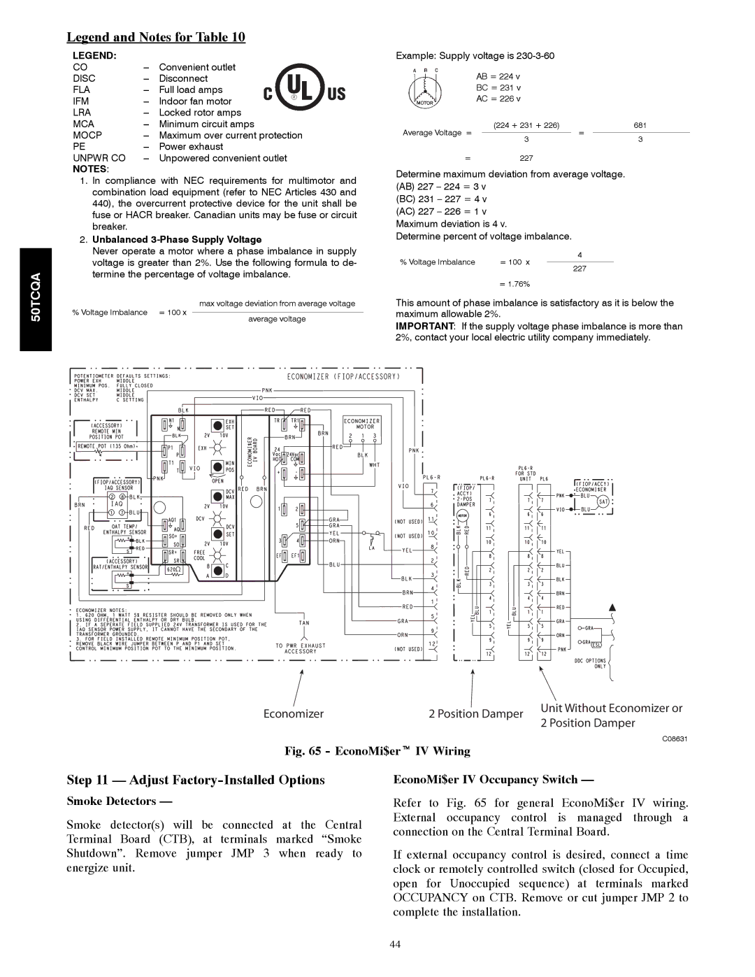 Carrier 50TCQA installation instructions Adjust Factory-Installed Options, Smoke Detectors, EconoMi$er IV Occupancy Switch 