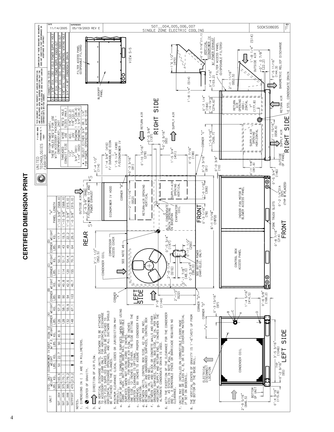 Carrier 50TFF004-014 manual Certified Dimension Print 