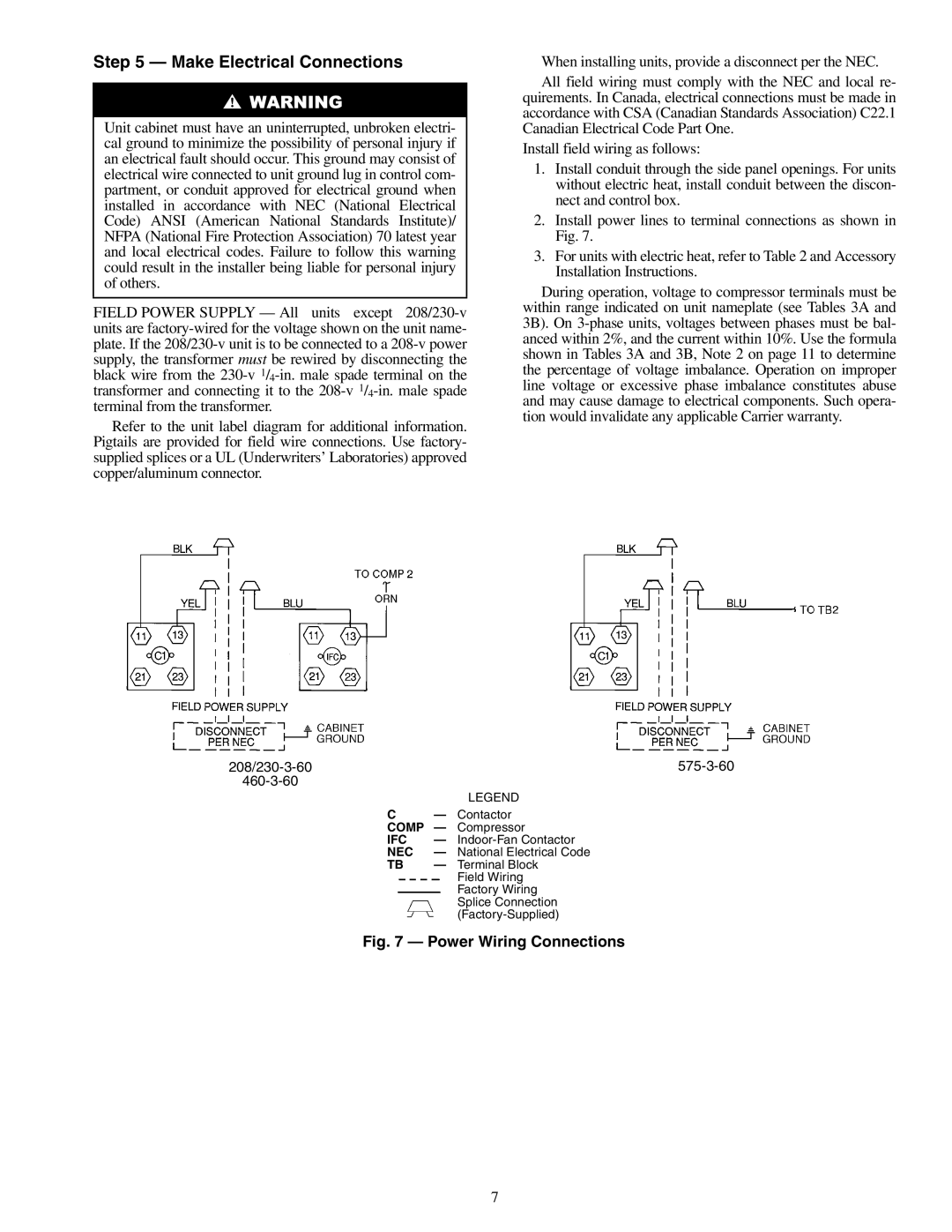 Carrier 50TFQ008-012 specifications Make Electrical Connections 