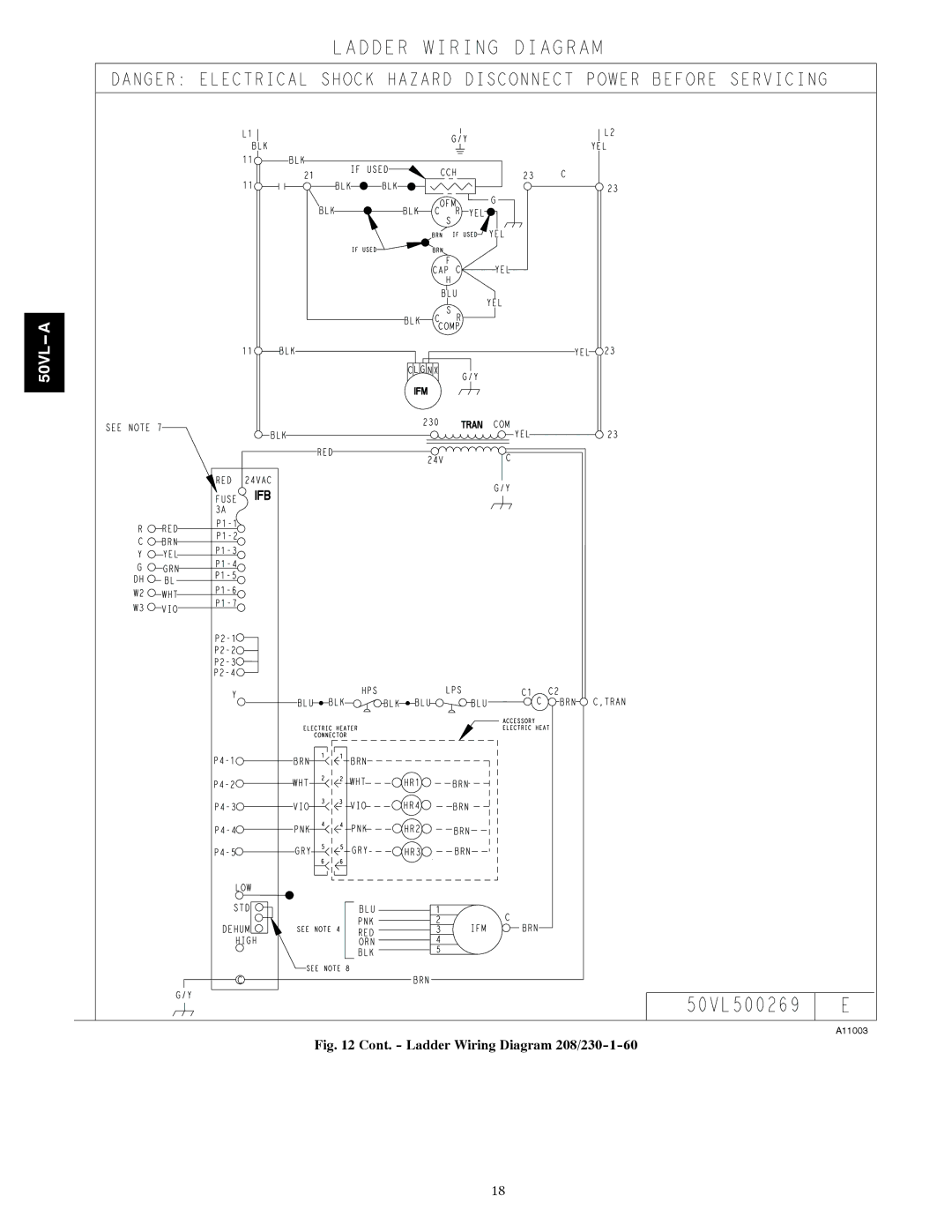 Carrier 50VL---A installation instructions Cont. Ladder Wiring Diagram 208/230-1-60 