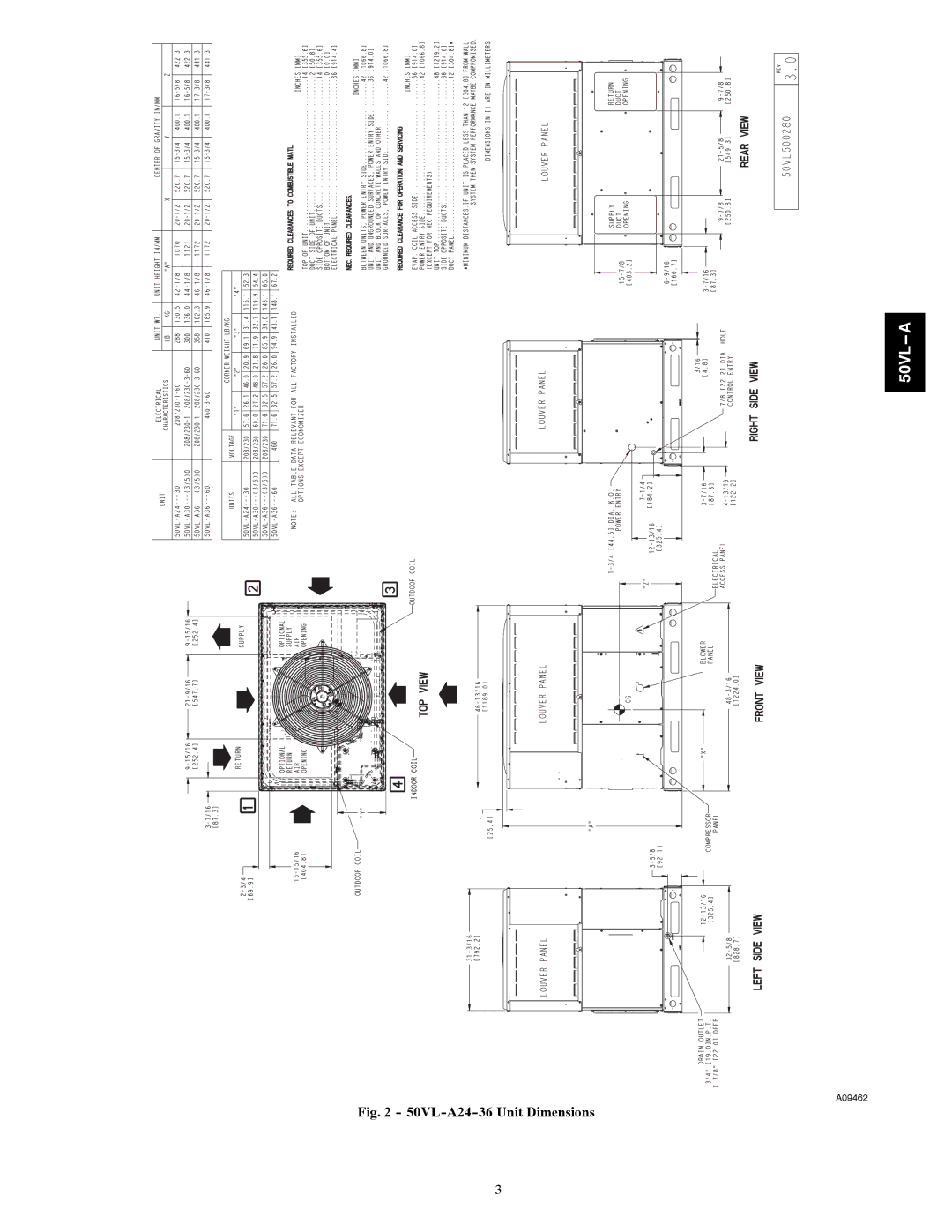 Carrier 50VL---A installation instructions 50VL-A24-36 Unit Dimensions 