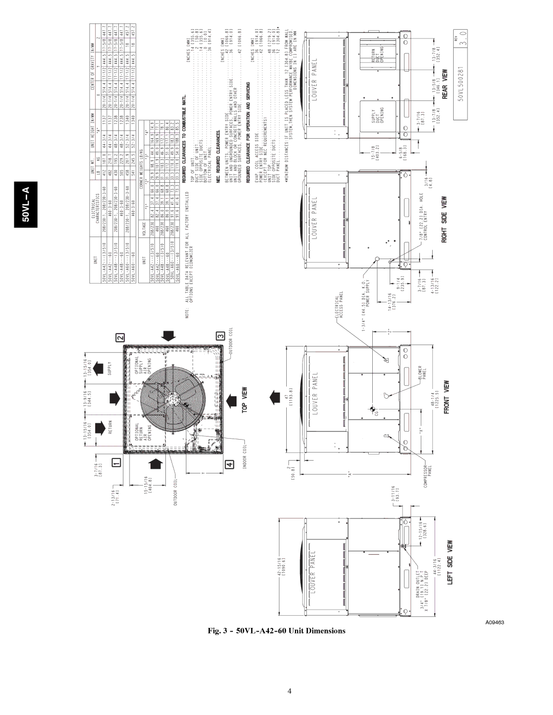 Carrier 50VL---A installation instructions 50VL-A42-60 Unit Dimensions 