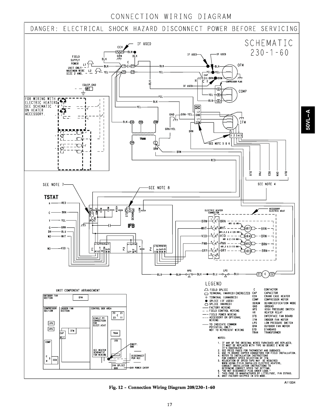 Carrier 50VL---A installation instructions 50VL A, Connection Wiring Diagram 208/230-1-60 