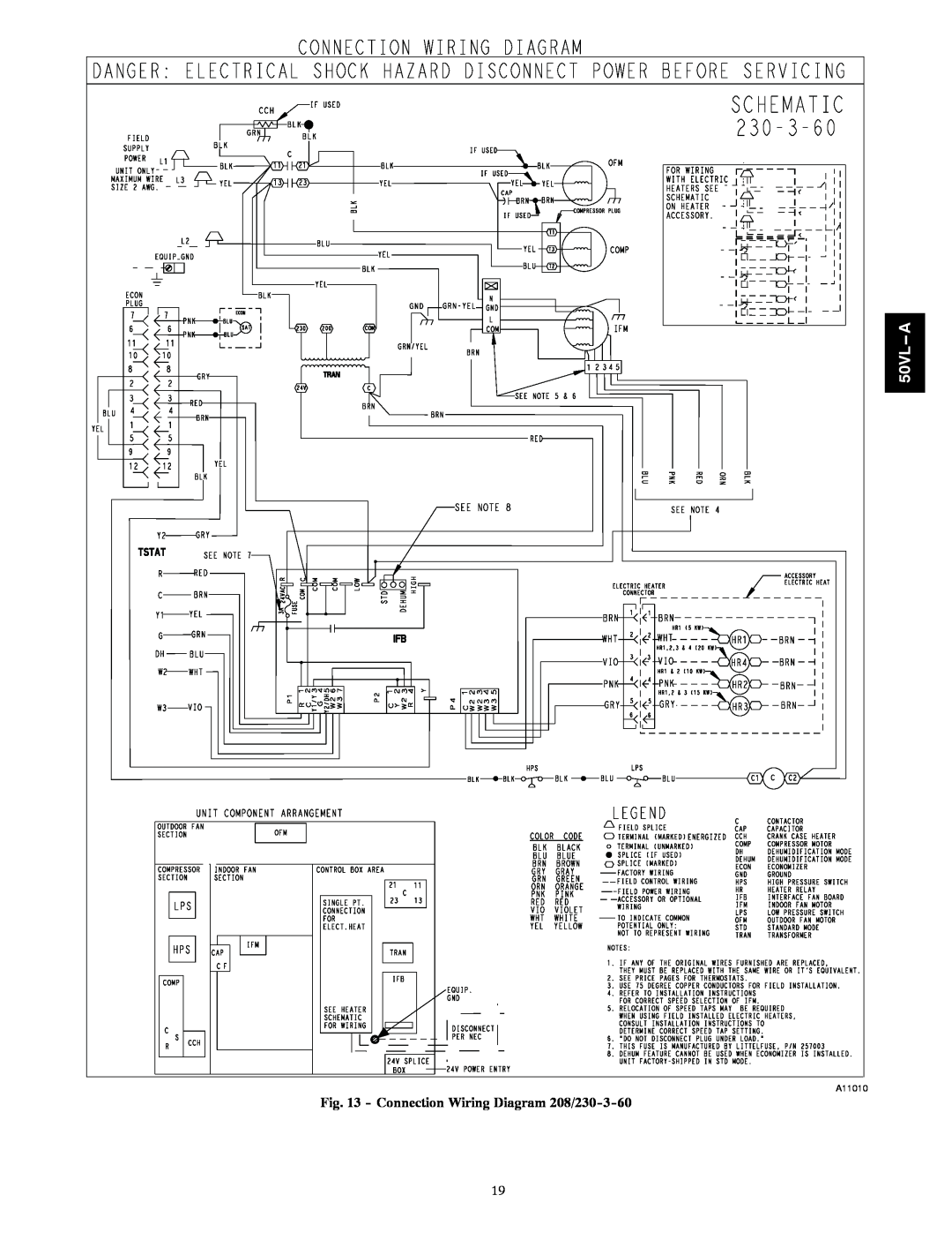 Carrier 50VL---A installation instructions Connection Wiring Diagram 208/230-3-60, 50VL A, A11010 