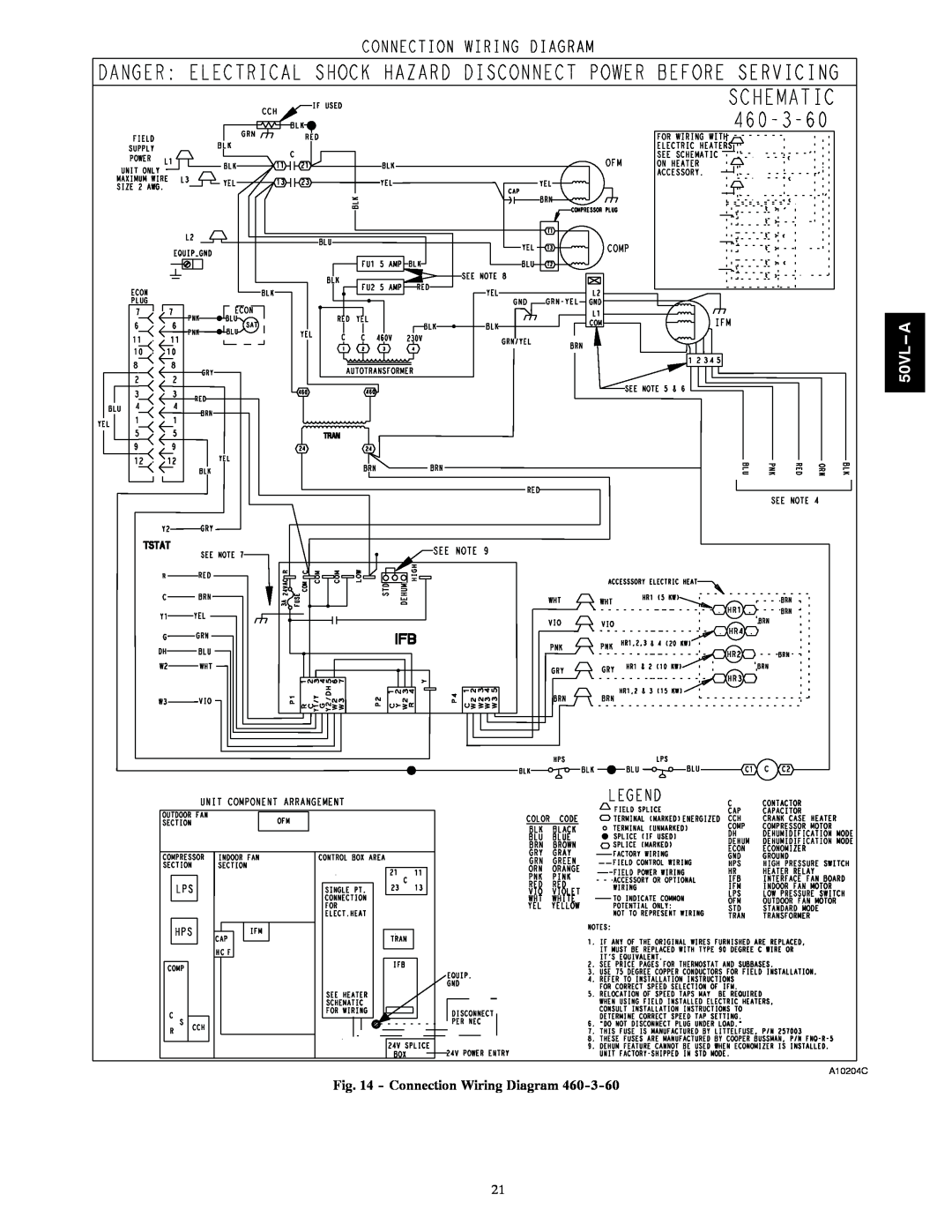 Carrier 50VL---A installation instructions Connection Wiring Diagram, A10204C, HR1 HR4 HR2 HR3 C, SATA --50VL C 